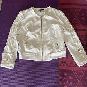 White House Black Market Cream Bomber Jacket
